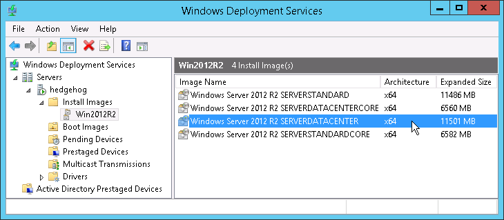 Windows Deployment Services console