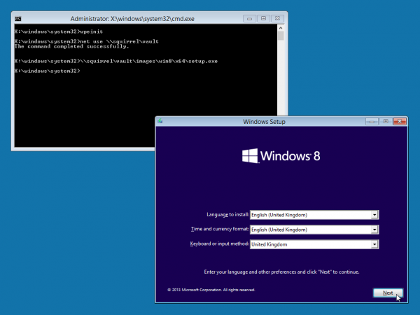 Windows PE running Windows 8 installer
